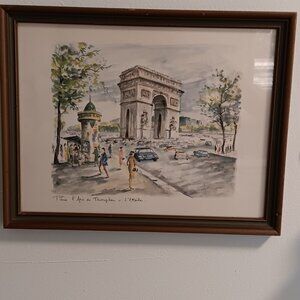 Vintage Framed - PARIS L' ARC DE Triomphe D L'Etoile By Arno Print  Circa 1960's